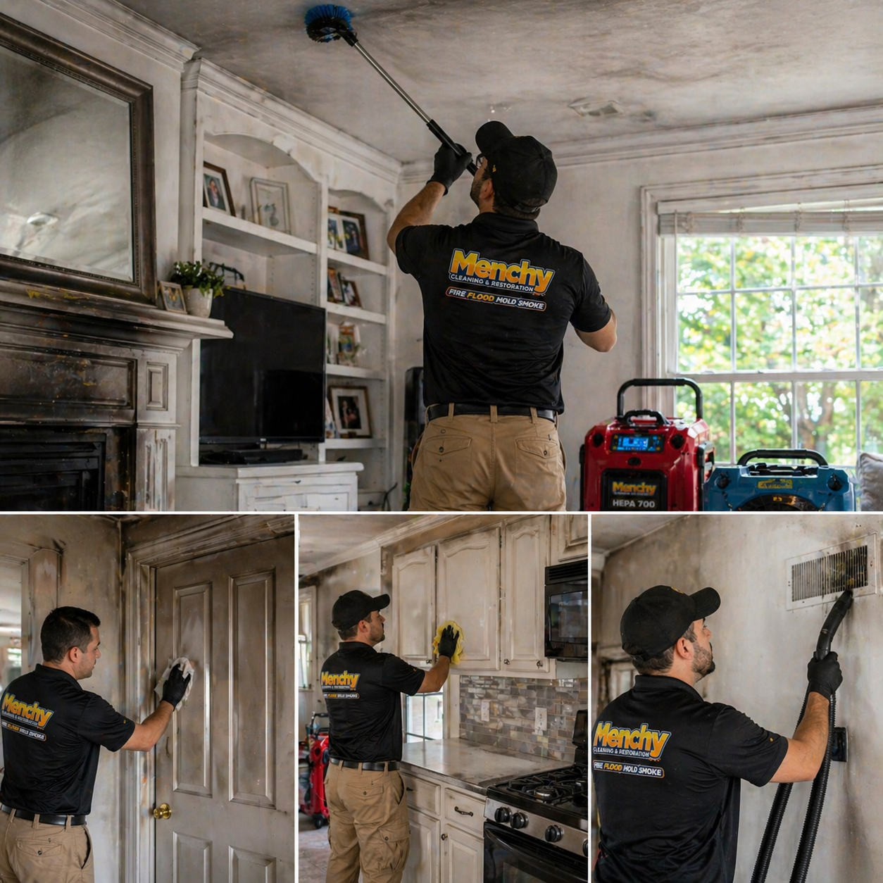 technicians performing fire and soot damage cleanup on a project in staten island ny